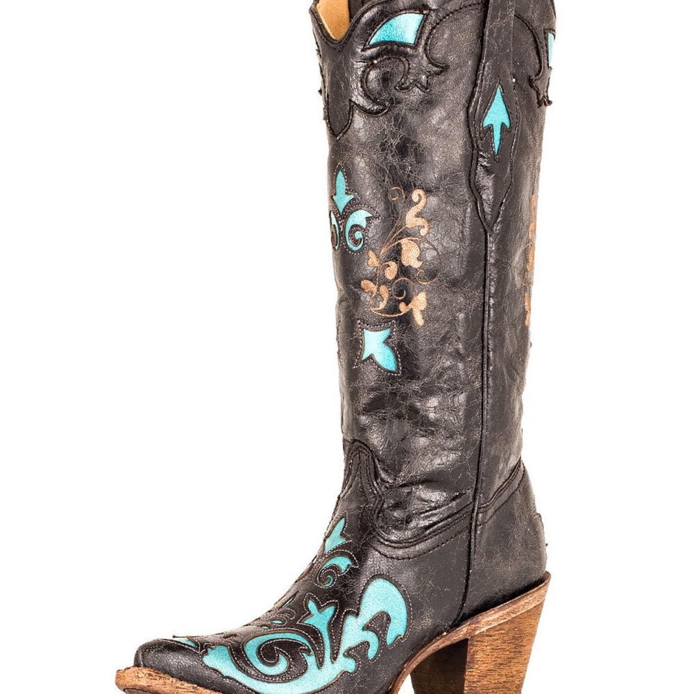 Ladies Turquoise Vintage Goat Overlay Boot - med width size 10